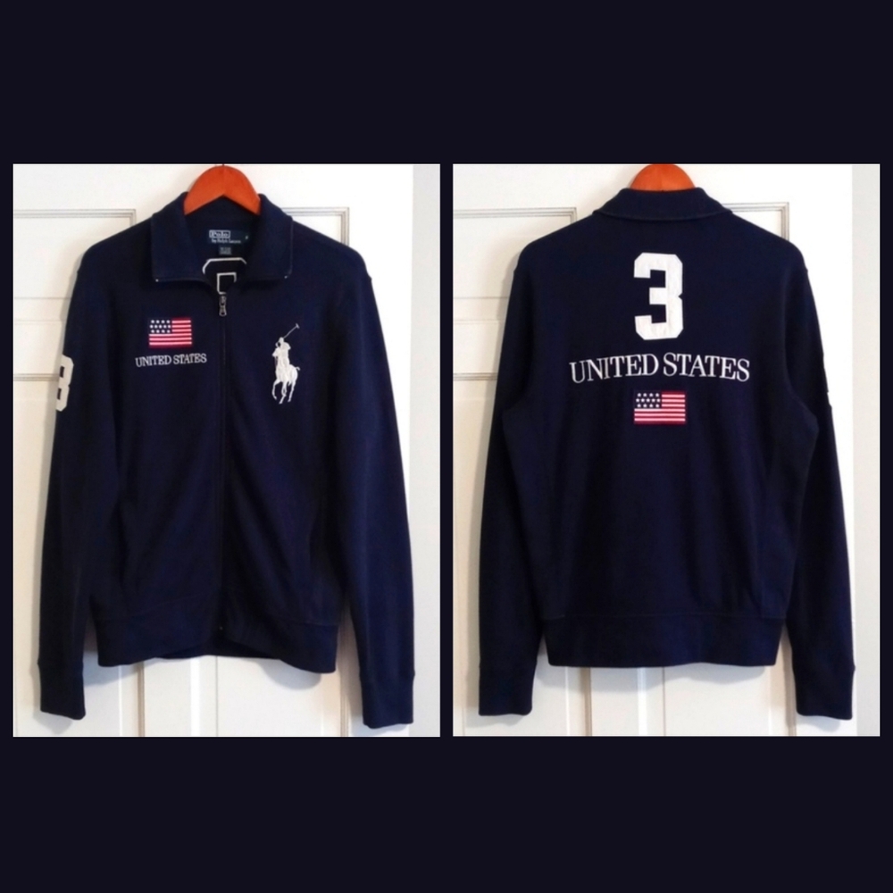 🇺🇲HTF/VTG Polo Ralph Lauren🇺🇲 - Navy USA Flag #3 Full-Zip Sport Jacket